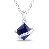 Sterling Silver 1 1/3 CT TGW Square Created Sapphire Fashion Pendant With Chain
