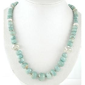 Graduated Aquamarine and Sterling Silver Bead Necklace, #7891 by Taos Trading Necklaces