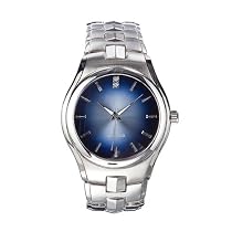 Men's Watch with Blue Dial Diamond Face - Silver