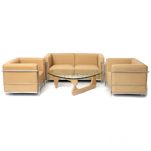 Kardiel Le Corbusier Style LC3 Set, Loveseat & 2 Chairs, Oxford Fawn Genuine Leather Kardiel Le Corbusier Style LC3 Set, Loveseat & 2 Chairs, Oxford Fawn Genuine Leather