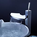 IMAGE OF Single Handle Bathroom Waterfall Vessel Sink Lavatory Faucet with Fan Shaped Spout, Chrome