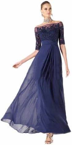 IBEAUTY DRESS Mother's Lace Embroidered Half Sleeve Long Gowns Blue US 12
