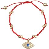 Trendy Matte Gold Tone Crystal Evil Eye Charm on Red String Bracelet