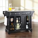 Crosley Furniture LaFayette Stainless Steel Top Kitchen Island in Black Fin ....