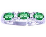 14K White Gold Petite Oval Gemstone and Diamond Ring-Emerald, size6