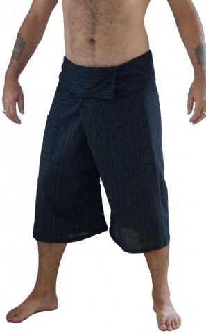 Siam Secrets 100% Cotton Pinstripe 3/4 Capri Thai Fisherman Pants Plus