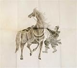 Reigning in the Horse, Chinese Stone Rubbing on Rice Paper - Vintage
