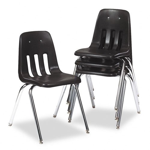 Virco Products - Virco - 9000 Series Classroom Chair, Black/Chrome Frame, 4/Carton - Sold As 1 Carton - Store in space-saving stacks when not in use. - Soft seat for added comfort. - Durable and strong steel construction. - Leveling glides prevent uneven legs. -