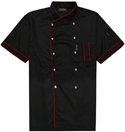 Wantdo Unisex Short Sleeve Classic Doubel-Row Button Chef Coat(Black,S)