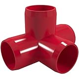FORMUFIT  4-Way Tee PVC Fitting, Furniture Grade, 1-1/4" Size, Red