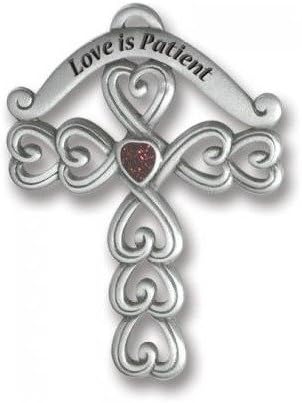Love is Patient Metal Cross Sparkle Heart Ornament (BC108)