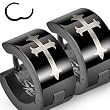 316L Stainless Steel Black "Hinged Snap" Huggie Earrings with Gothic Medieval Cross Print - 14mm Length, 7mm Width - Sold as a Pair