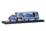 M2 Machines 1:64 scale Auto-Hauler Short Hauler '56 Ford Blue with Flames with '49 Mercury Enclosed in Blue Flamed Windowed Trailer