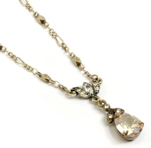 Sweet Romance, Ollipop, Designer Brown Crystal, Golden Shadow, Crystal Pear Necklace