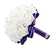 OurWarm® Purple Crystal Roses Pearl Bridal Bridesmaid Wedding Bouquet Artificial Silk Flowers with 1pcs Glue Stick