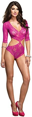 Womens Floral Lace Deep-V Cut Out Teddy Full Back Panty