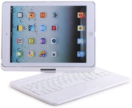 TPCROMEER White 360 Degree Rotating Stand Leather Case With Bluetooth Keyboard for iPad 5 iPad Air