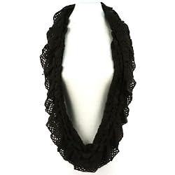 Wide Thin Knit Chain Circle Loop Eternity Scarf Black