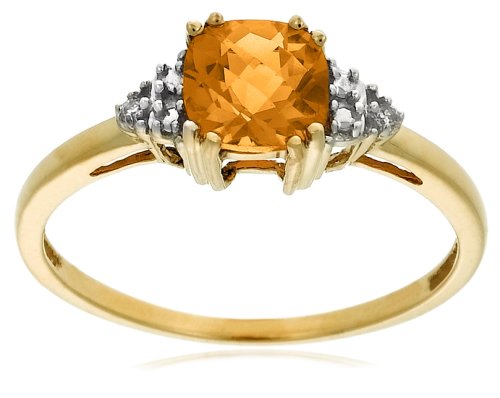 10k Yellow Gold, November Birthstone, Citrine and Diamond Ring