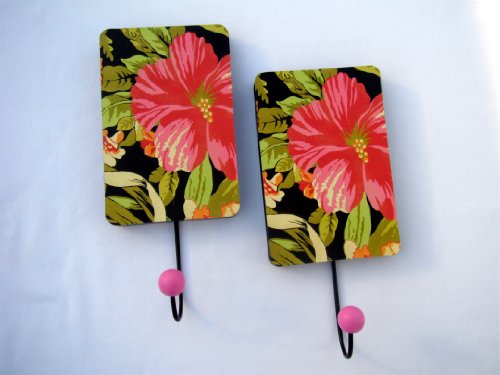 Set of 2 Towel Hooks with Hibiscus Design - Tropical DecorB004KTWOS8