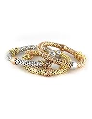 Three-color Sterling Silver Flexible Mesh Bracelets with Beads