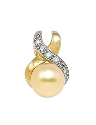 South Sea Golden Pearl Pendant with Diamonds in 14K Yellow Gold (10-11mm)