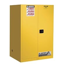 Justrite Sure-Grip EX 899000 Safety Cabinet for Flammable Liquids, 2 Door Manual Close, 90 gallon, 65"Height, 34"Width, 34"Depth, Steel, Yellow