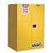 Justrite Sure-Grip EX 899000 Safety Cabinet for Flammable Liquids, 2 Door Manual Close, 90 gallon, 65"Height, 34"Width, 34"Depth, Steel, Yellow