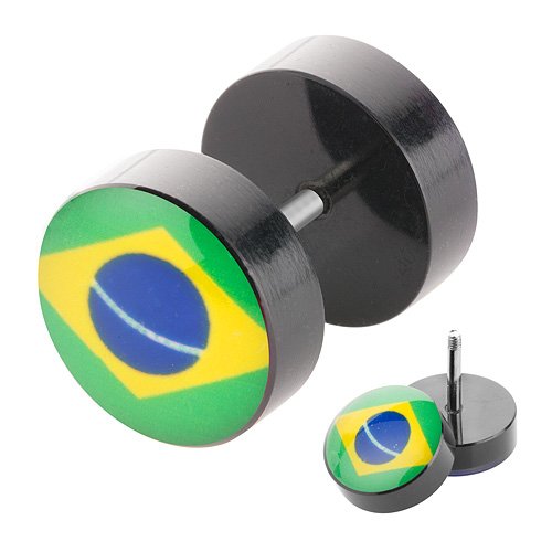 Taffstyle® Fanartikel Fake Plug Ohr Piercing Picture Motiv Fan Fussball Weltmeisterschaft 2014 WM & EM Länder Style – Brasilien / 8mm