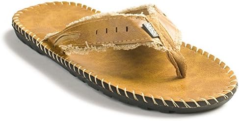 SANDALIQUE Mens Leather "Cool Ripped Look" Thong Sandal Slipper With Classy Stiching Plus A FREE "SHOP USA" Brand Satin Eye Mask (9, Light Brown)