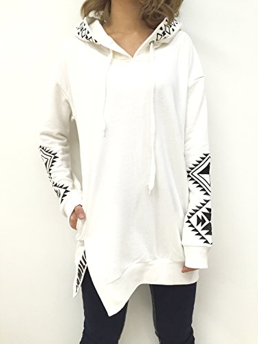 ロジャーアンドロウ（Roger＆Raw）袖 ネイティブ 幾何学 ボヘミアン 刺繍 脇 スリット プリント ロゴ フード 長袖 トレーナー パーカー 21610008 ホワイト グレー ブラック LOOP 小松