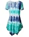 Messic Womens Short Sleeve V Neck Handkerchief Hem Tie Dye Tunic Top