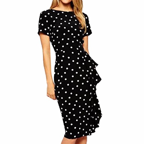 ヴィンテージポルカドットのカクテルペンシルドレス女性のコットンショートスリーブBodyconeドレス
