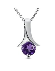 Round Amethyst Solitaire Pendant-Necklace in Sterling Silver .70cttw 18" Chain