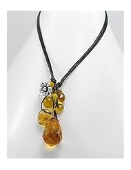Yellow Cotton Waxed Thread Glass Necklace In White Base