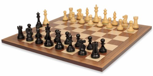 British Staunton Chess Set in Ebonized Boxwood with Walnut Chess Board - 3.5