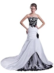 Strapless Two-Toned Lace Applique Mermaid Taffeta/Tulle Wedding Dress  with a Chapel Train 