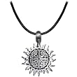 Black Leather Adjustable Pewter Celtic Sun Necklace