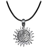 Black Leather Adjustable Pewter Celtic Sun Necklace