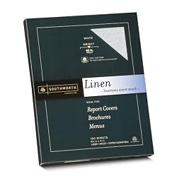 Southworth 25% Cotton Linen Coverstock, 8.5 x 11 inches, White, 65 lb, 100 Sheets (Z550CK)