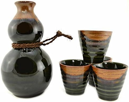 Oribe Green & Brown Gourd Sake Set for Two