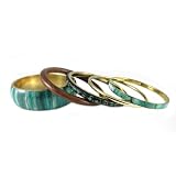 5PieceTealBangleSetwithWoodandMotherofPearl