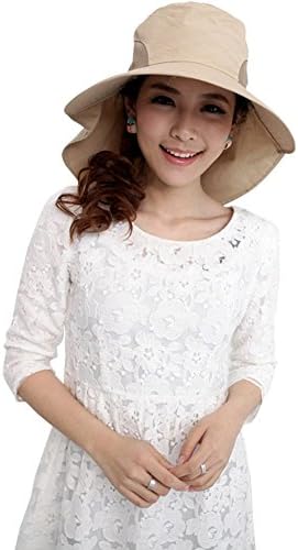 Women's Cotton UV Summer Beach Wide Large Big Brim Flap Hat Sun Visor (Khaki)