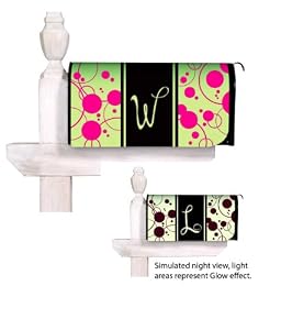 Monogram Peppy Pink & Green Polka Dot Glow in the Dark Magnetic Mailbox Cover - W