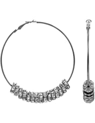 Basketball Wives Large Hoop Earrings with Rhinestone Charms - Gunmetal Basketball Wives Large Hoo