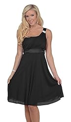 One Shoulder Empire   Waistline Flowy Ruched  Draped Sheer Chiffon/Polyester/Satin Knee Length Evening Dress  With Rhinestones