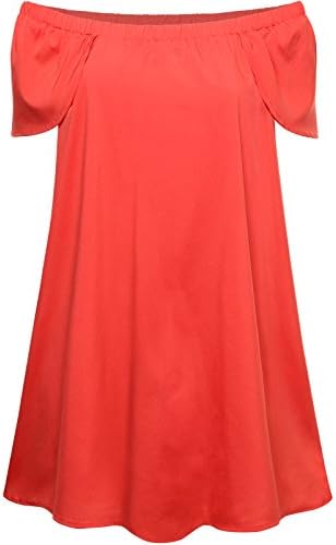 THENEWNEW Womens Off The Shoulder Short Sleeve Dress ORANGE SMALL