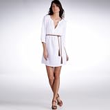 Pure linen tunic dress with crossover neckline