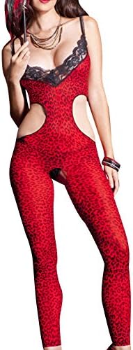 ZLMDS Women's Exotic Halter Crothless Hollow Out Lace Sleeveless Jumpsuits Red