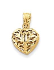 14K Yellow Gold Fancy Heart Charm Pendant 19mmx12mm